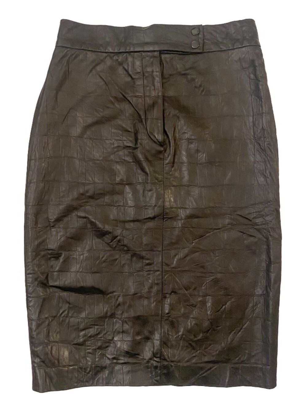 Vintage RALPH LAUREN BLACK LABEL Black Croc Embossed Leather Pencil Skirt 6
